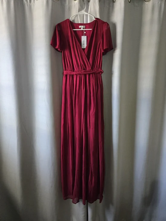 Baltic Born Wine Red Wrap Maxi Dress with Side Slit - Picture 2 of 5